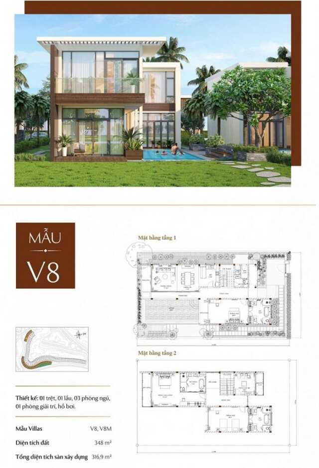 Mặt bằng và thiết kế chi tiết biệt thự mẫu V8